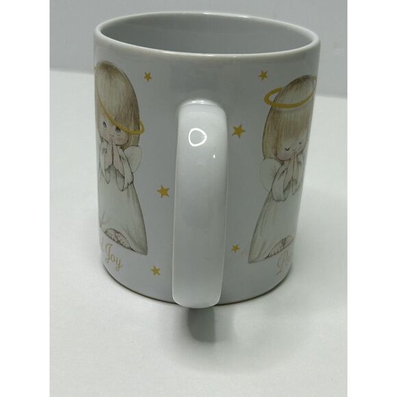 PEACE LOVE JOY Praying Angels Coffee Mug Cup Christmas White + Gold Color VTG - Picture 5 of 10